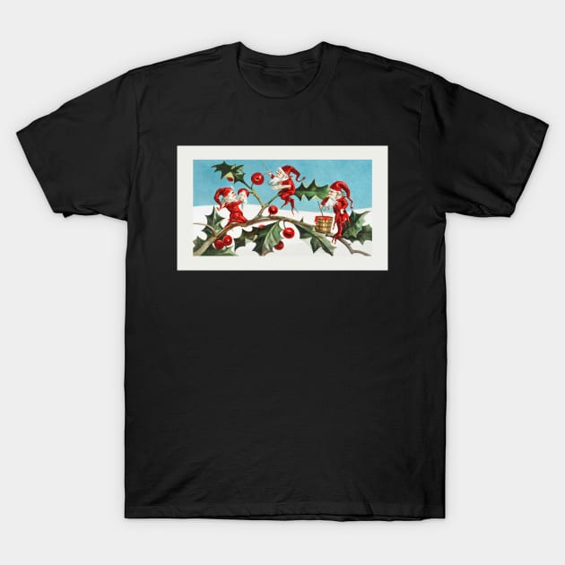 Christmas Elves Painting Holly Berries T-Shirt by graphics